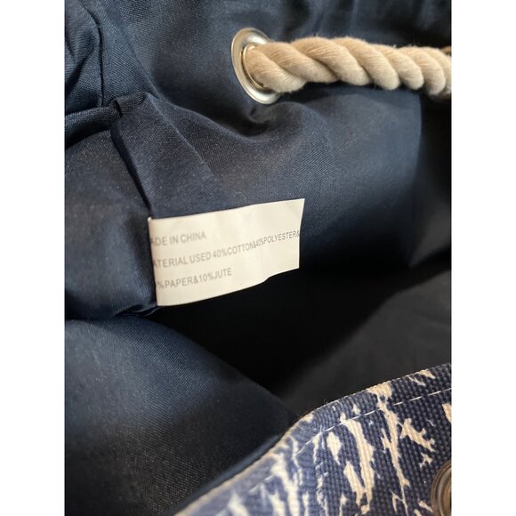 Beach bag with jute bottom and adjustable rope handles blue white striped - Picture 4 of 8